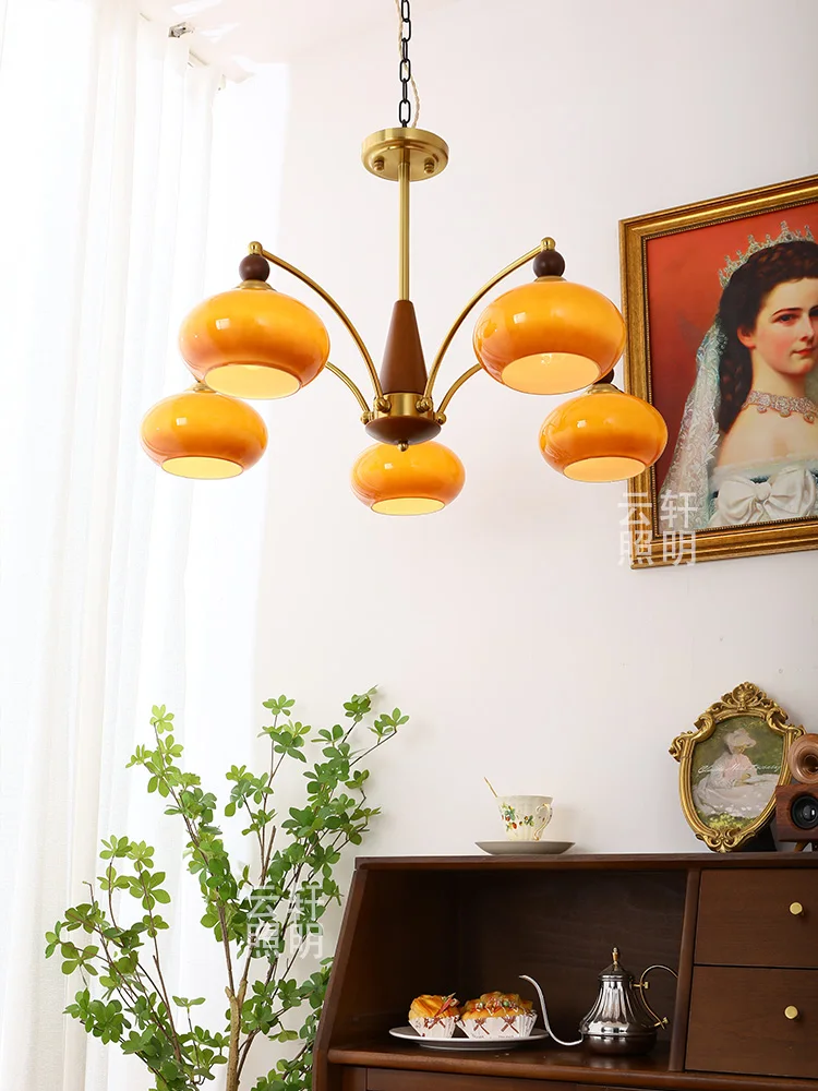 

Mid-Ancient Copper Persimmon Living Room Chandelier American Retro Walnut Bedroom Chandelier Dining-Room Lamp
