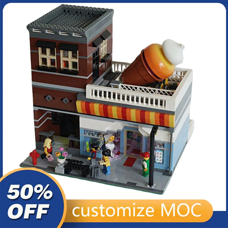 

2090PCS Customized MOC Modular Ice Cream Parlor with Power Functions Building Blocks Bricks Children birthday toy Christmas gift
