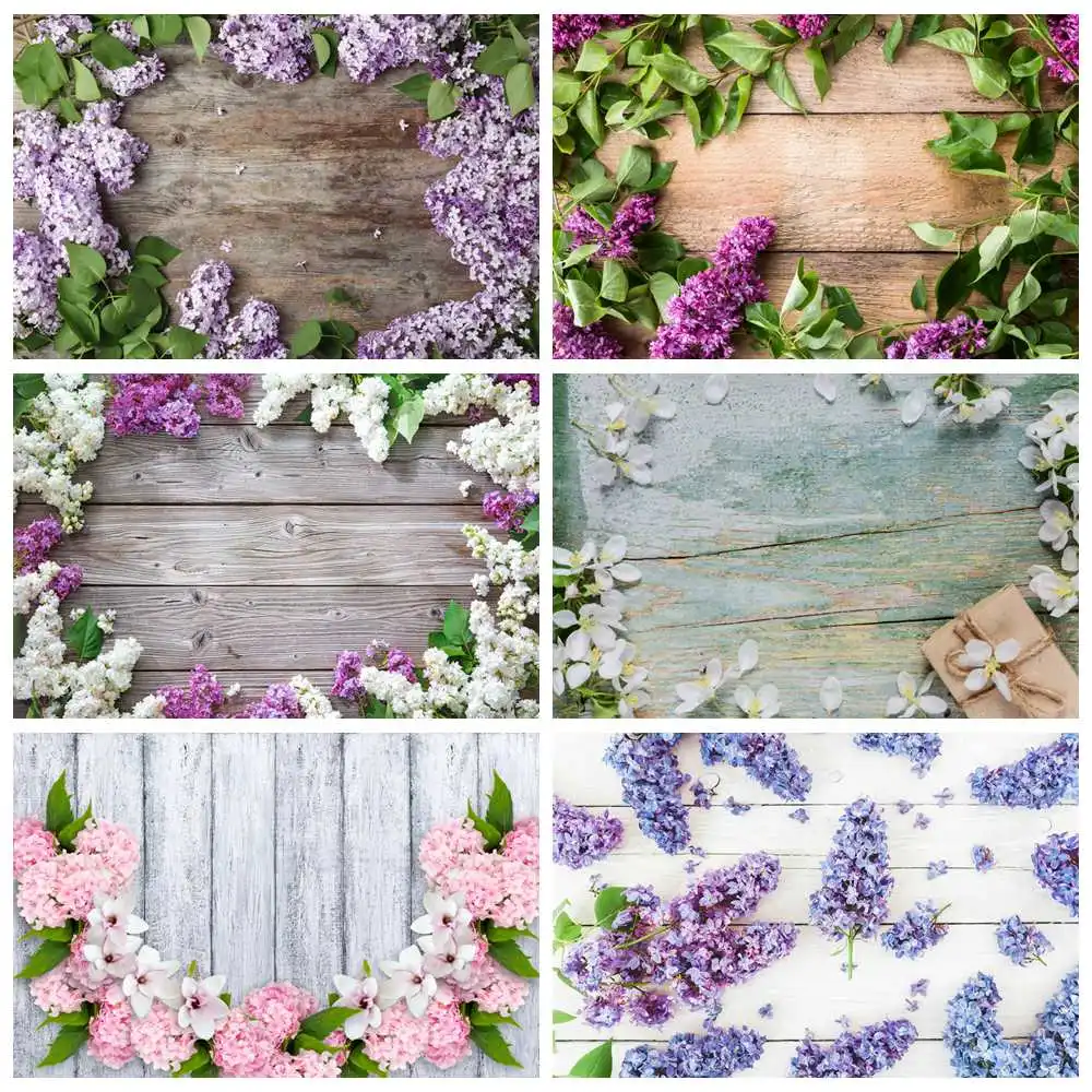 Flowers Wooden Planks Photography Backdrops Banner Custom Floral Boards Baby Party Decoration Ins Studio Photo Booth Backgrounds