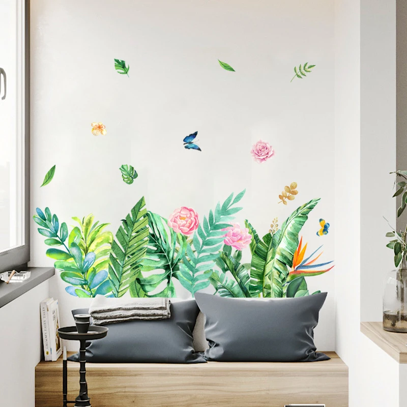 

Removable Leaves Flowers Butterfly Wall Stickers Bedroom Living Room Decoration Mural Decals Plants Wall Paper Home Decor