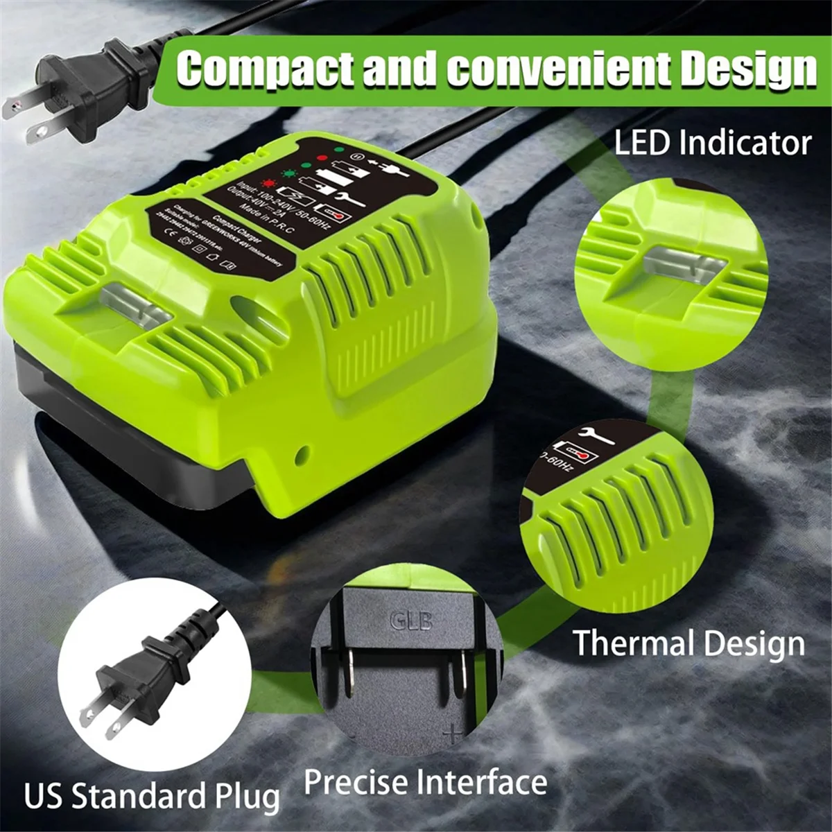 Мини-зарядное устройство для Greenworks 40 В аккумулятор MAX 29462 29472 и другой вилка