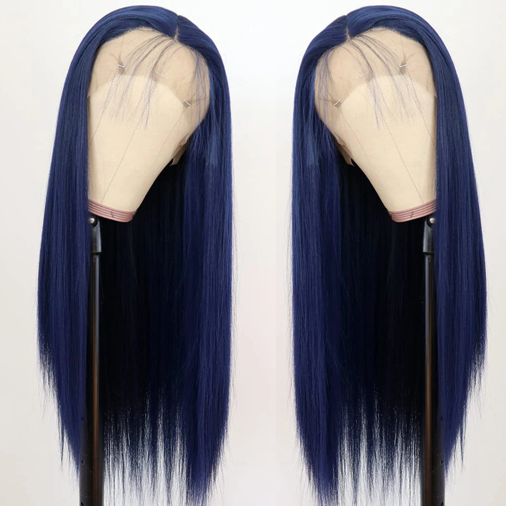

Dark Blue Lace Front Wigs Synthetic Long Straight Blonde Wine Red Heat Resistant Hair Wigs for Women Natural Looking Cosplay Wig