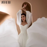 long puff sleeves chiffon wedding dresses for bride 2022 elegant sweetheart a line open back bridal gown vestidos de novia