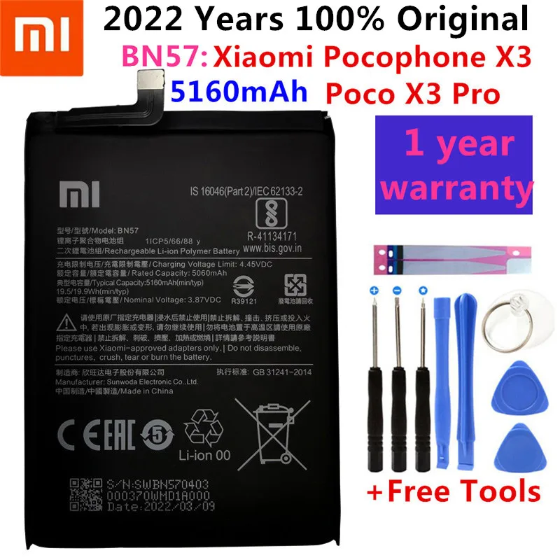 Фото 100% Оригинальный аккумулятор Xiao mi BN57 5160 мАч для телефона Xiaomi Pocophone X3 Poco Pro сменные