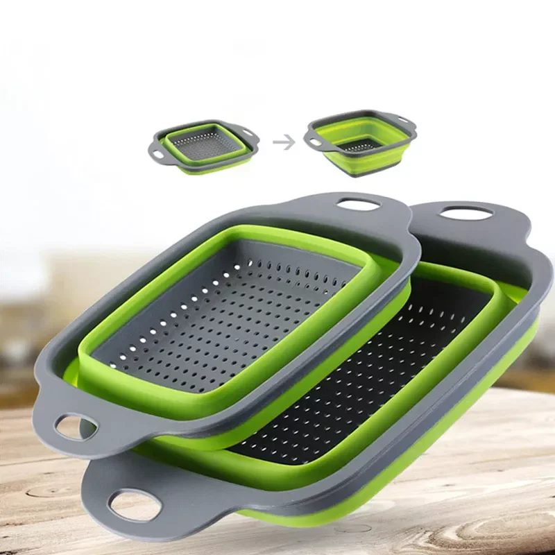 

2023New Foldable Drain Basket Colander Fruit Vegetable Washing Basket Strainer Drainer With Handle Kitchen Storage Tools
