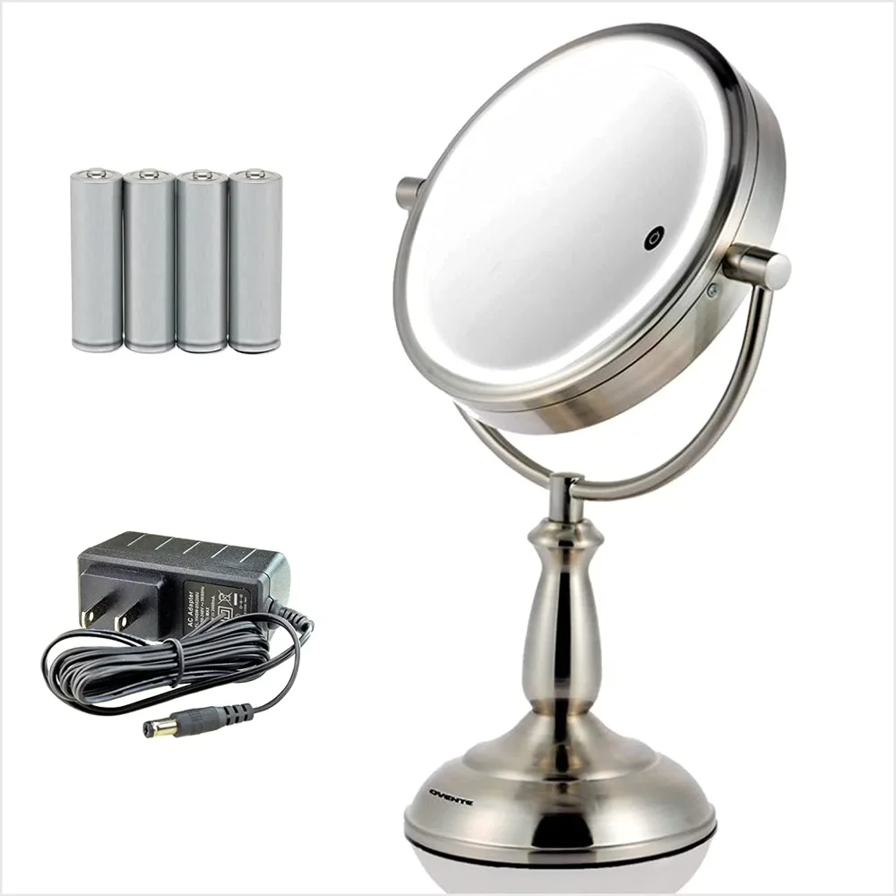 

7.5" Lighted Tabletop Vanity Makeup Mirror, Spinning Double Sided Round LED, 3 Tone Smart Touch, Auto Shut Off Timer,