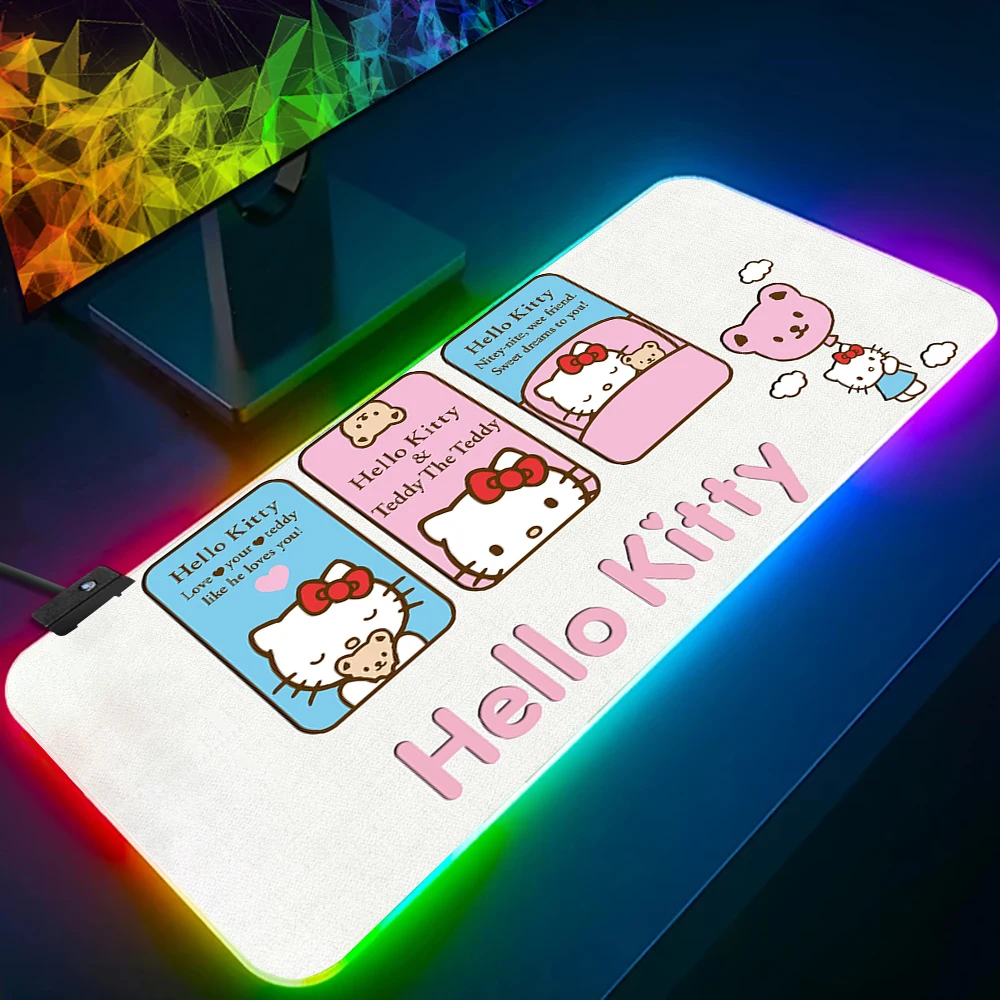 Симпатичный Kawaii Hello Kitty RGB Pc геймерский коврик для клавиатуры и мыши светодиодный