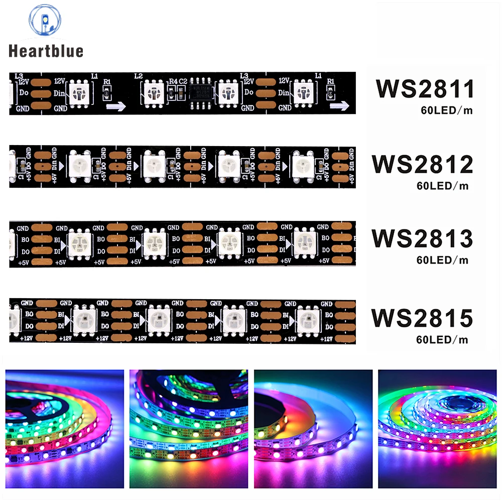 

WS2811 WS2812 WS2813 WS2815 DC 5 В 12 В адресные и программируемые светодиодные ленты с изменением цвета для красочного освещения