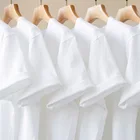Плотная белая однотонная футболка из чистого хлопка 250 г с коротким рукавом, утепленная и непроницаемая футболка с маленьким вырезом