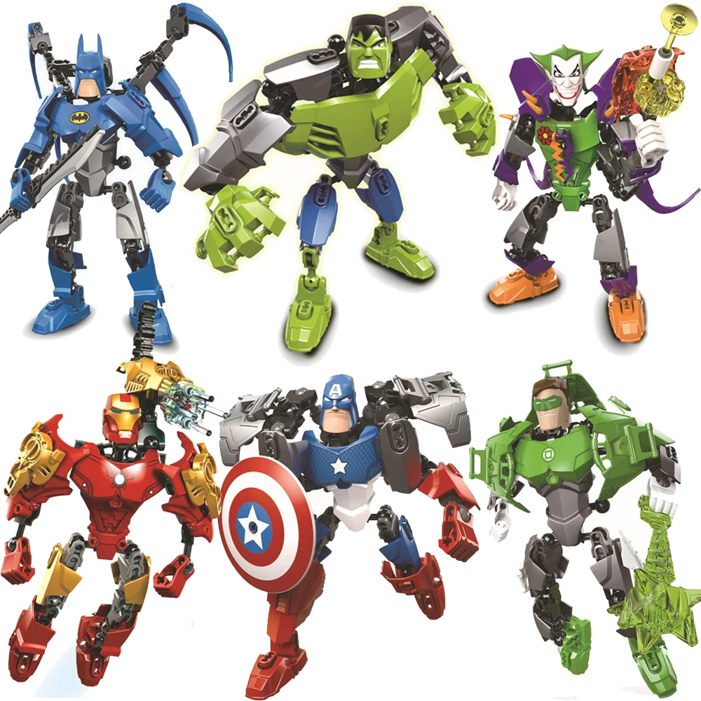 Figuras de los vengadores, Superhéroes, Iron Man, Batman, Hulk, Joker, Capitán América, Linterna Verde, bloques de construcción, modelo clásico, juguetes de bloques