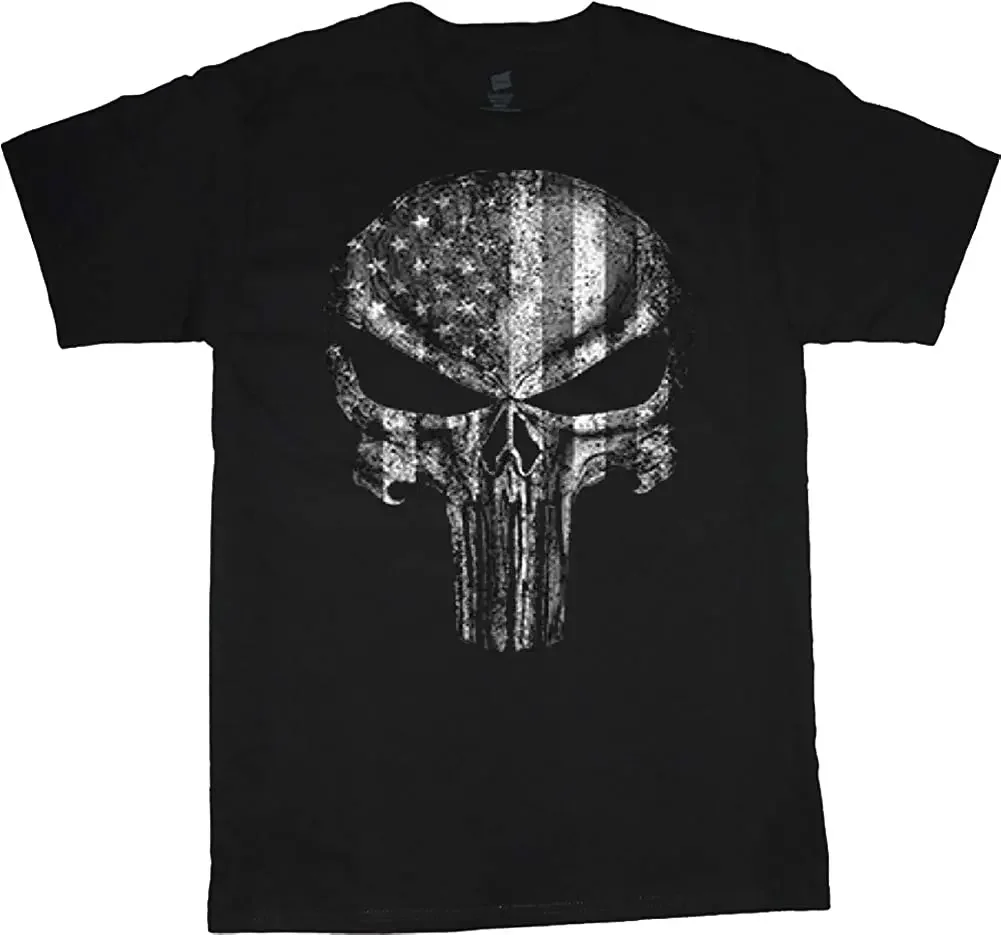 Винтажная футболка с рисунком американского флага и черепом 100% хлопок круглым