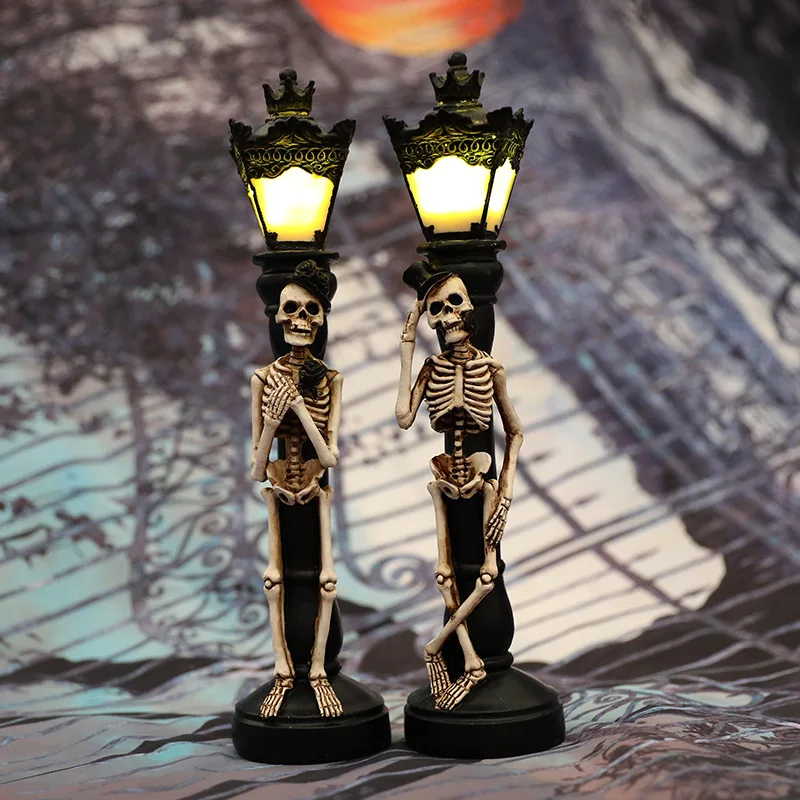 

Halloween Skull Skeleton Lamp Decoration Night Light Ornament Statue Scary Prop Horror Ghost Lamp Halloween Party Decor Resin