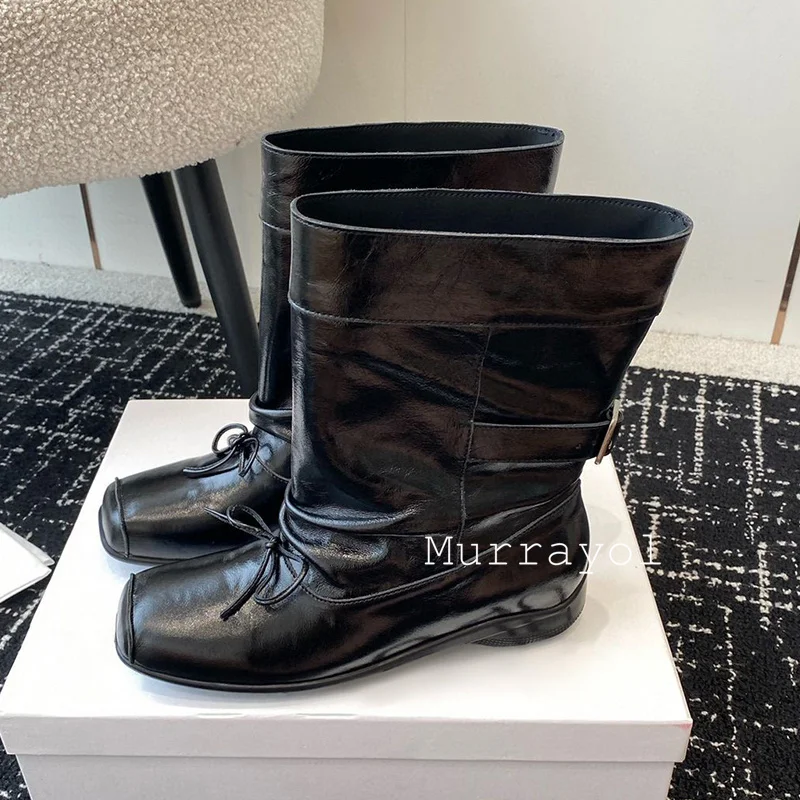 Новые однотонные сапоги до середины икры из натуральной кожи женские