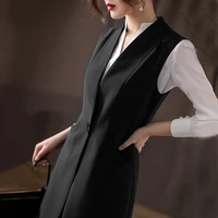 elegant sleeveless blazer casual black vest women 2022 spring autumn blazer jacket outerwear office lady slim waistcoat ol style