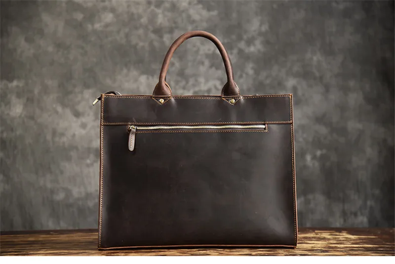 Retro high quality Crazy Horse cowhide men portable briefcase daily outdoor work 15 inch laptop computer shoulder messenger bag
