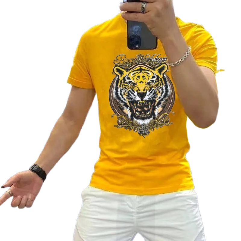 

Large size short sleeve T-shirt men's summer new tide brand loose tiger head printing fashion handsome jacket