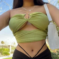 female camisole summer solid color sleeveless strapless hollow out crop tops streetwear women clothing