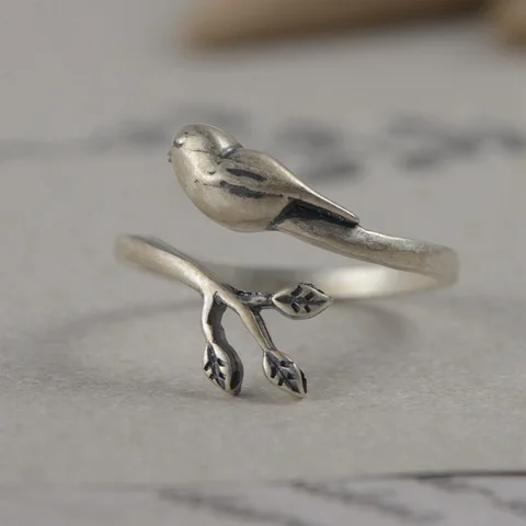 Небольшое кольцо Buyee из стерлингового серебра 925 пробы на палец, Открытое кольцо с милыми птицами и животными для женщин и девушек, модные ретро этнические ювелирные изделия, кольцо