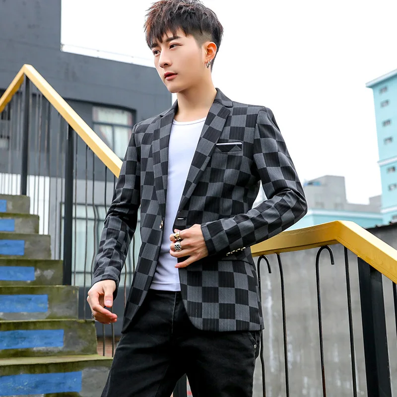 

HOO 2022 мужской повседневный клетчатый Блейзер приталенный красивый новый молодежный блейзер