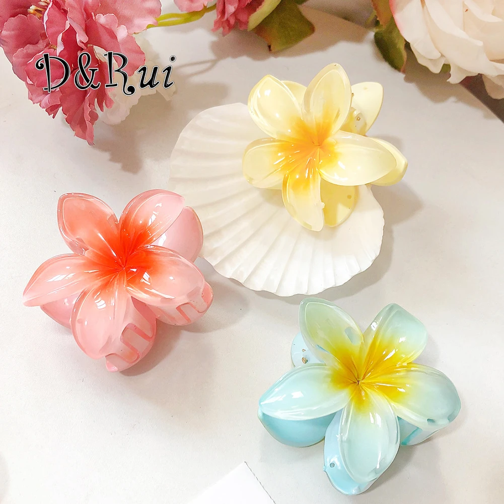 

Big Colorful Acrylic Frangipani Hairpin Grasp Hair Claw Clip Hairwear Hawaiian Clips Jewelry Accessories for Women Makeup Bath