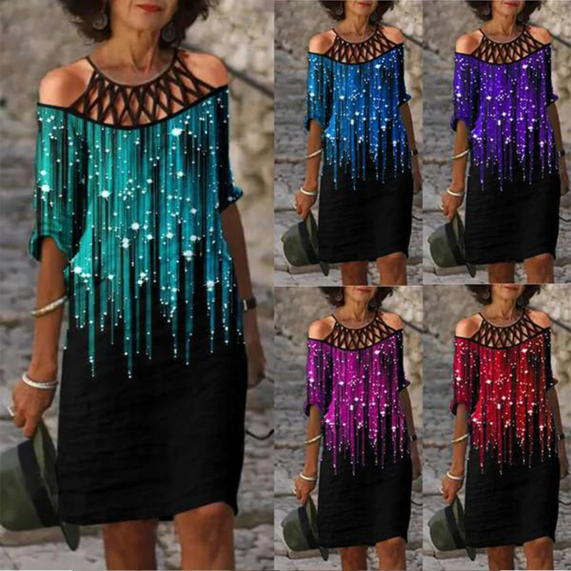 

2023 Summer Women's Dress Fashion Splice Off Shoulder A-line Dress Lace V-neck Elegant Commuter Office Dress Streetwear Vestidos