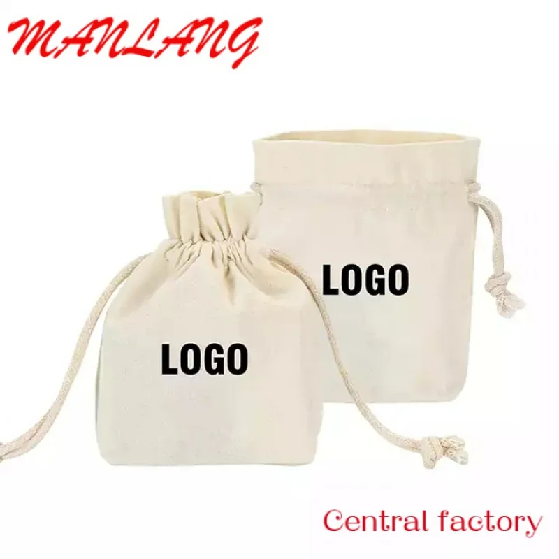 

Custom Custom Eco Friendly Organic Muslin Cotton Pouch Promotional Small White Calico Cloth Canvas Drawstring Bag With Logo Pri