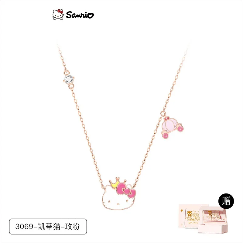 

Ожерелье Hello Kitty Sanrio для девушек, кавайная мультяшная продвинутая дизайнерская цепочка до ключицы из серебра 925 пробы, женские аксессуары для праздничного подарка