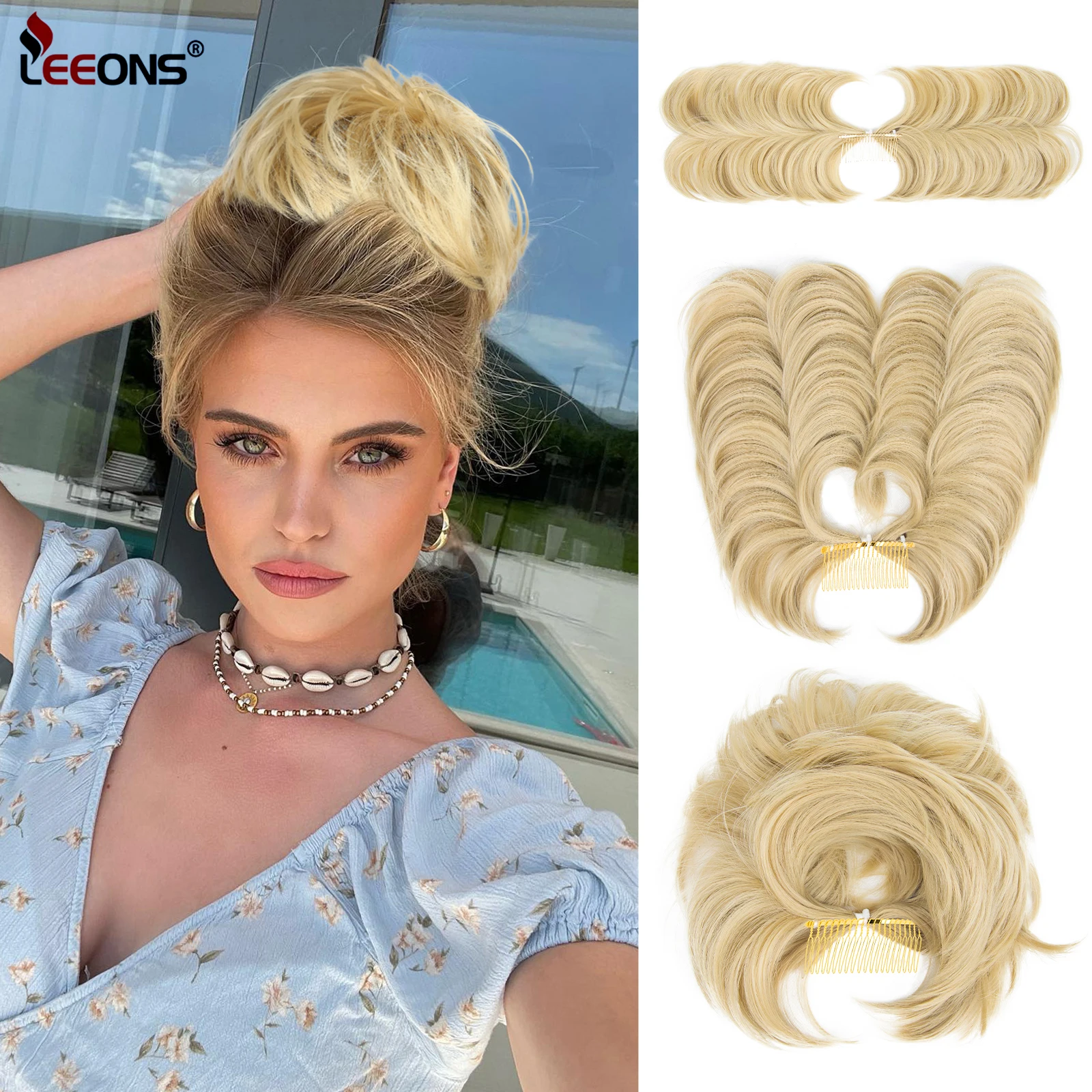 

Leeons Clip In Messy Bun Hair Piece Side Comb Clip In Hair Bun Hairpiece For Women Versatile Adjustable Styles Easy Hair Pieces