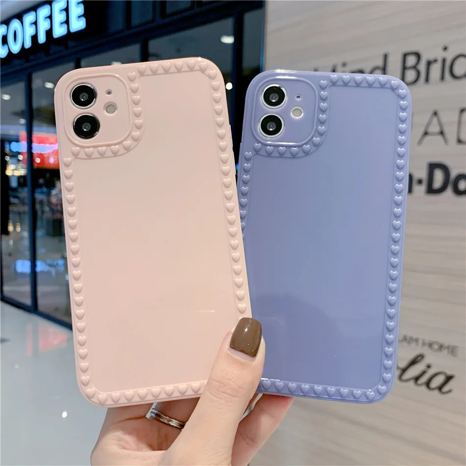 

LUPWAY Cartoon 3D Love Heart Candy Color Phone Case for iPhone 13 12 11 Pro Max XS Max XR XS 7 8 Plus Soft Solid Silicone Cover