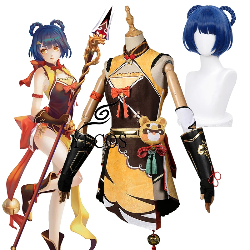 

High Quality Game Genshin Impact Xiangling Cosplay Costume Wig Halloween Party Dress For Women Girl Suit