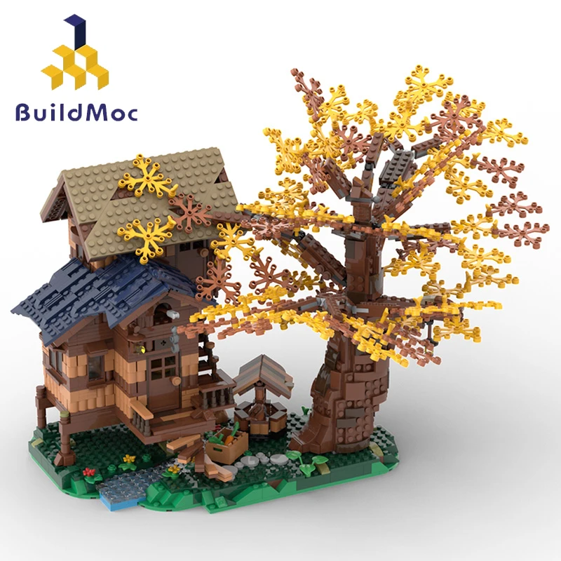 

BuildMoc Arcadian Hut Forest Tree House Model Building Blocks DIY Flower Architecture Assembly Particle Bricks Toy Children Gift