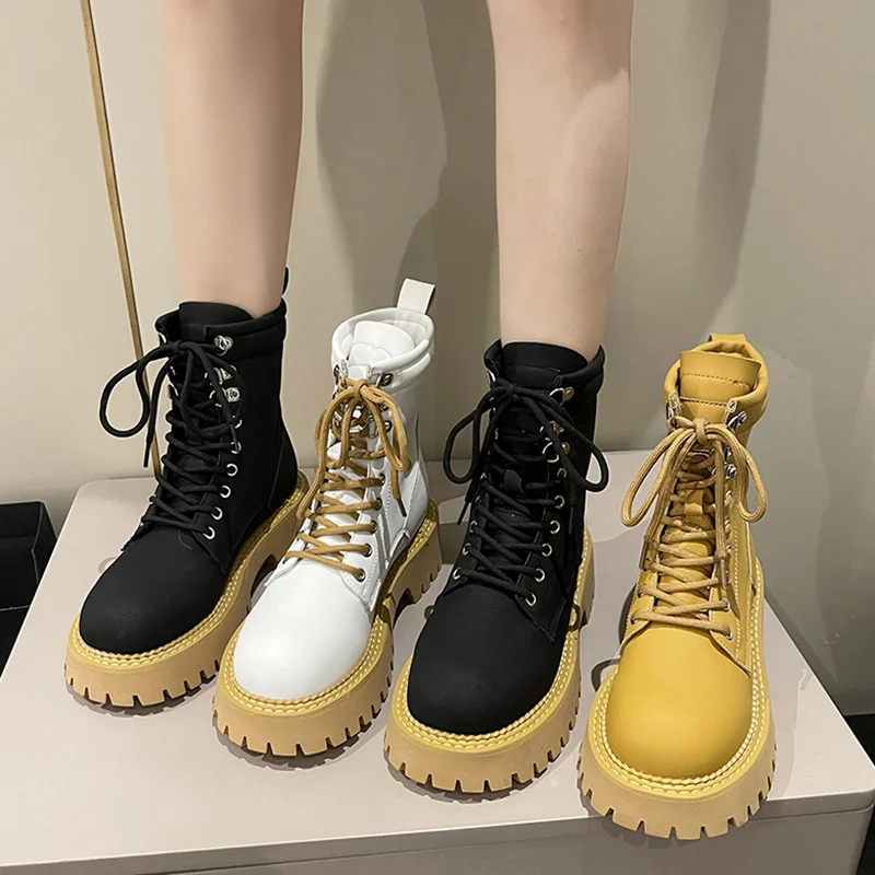 

Женские ботинки с круглым носком, ботинки на плоской подошве, женские осенние ботильоны в стиле рок, Лолита средней длины, резиновая ткань, н...