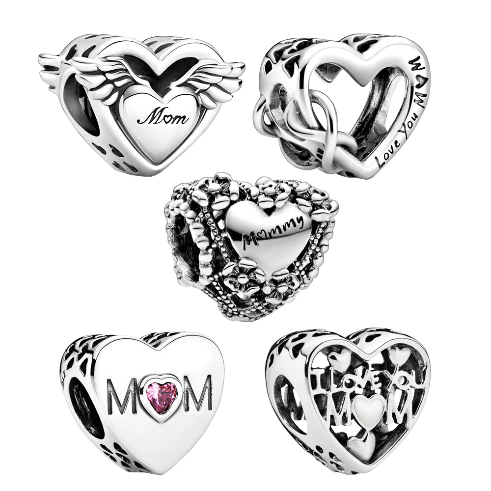 

Angel Wings Mom Charm 925 Silver Fit for Original Pandora Banquet Party Luxury DIY Necklace Bracelet Woman Jewelry Gift