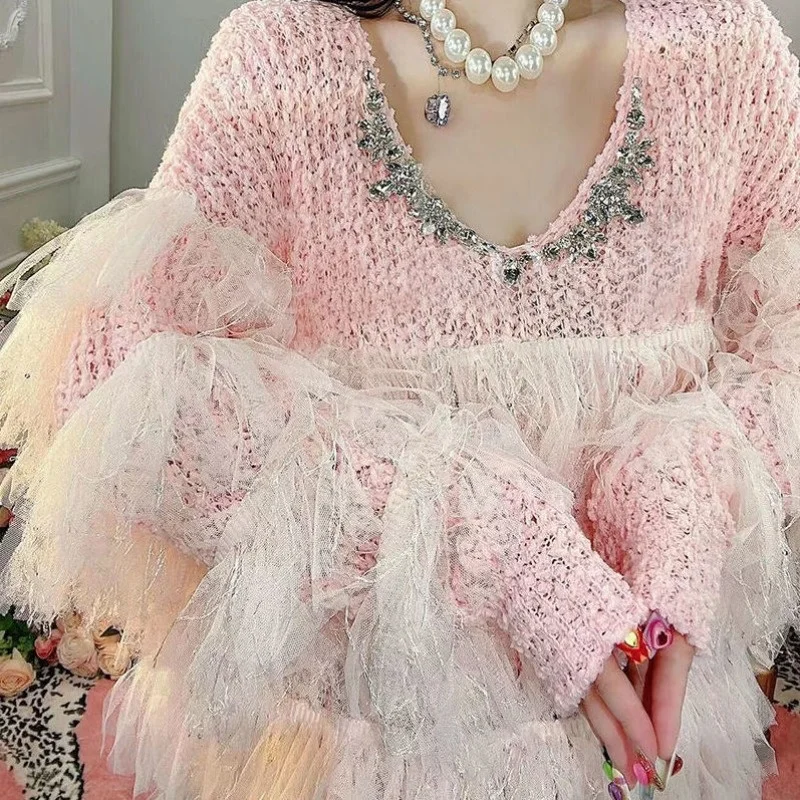 

Diamond Tassel Edge Sweater for Women's Autumn Winter 2022 New Loose Versatile Pullover Long Sleeve Loose Casual Jumpers