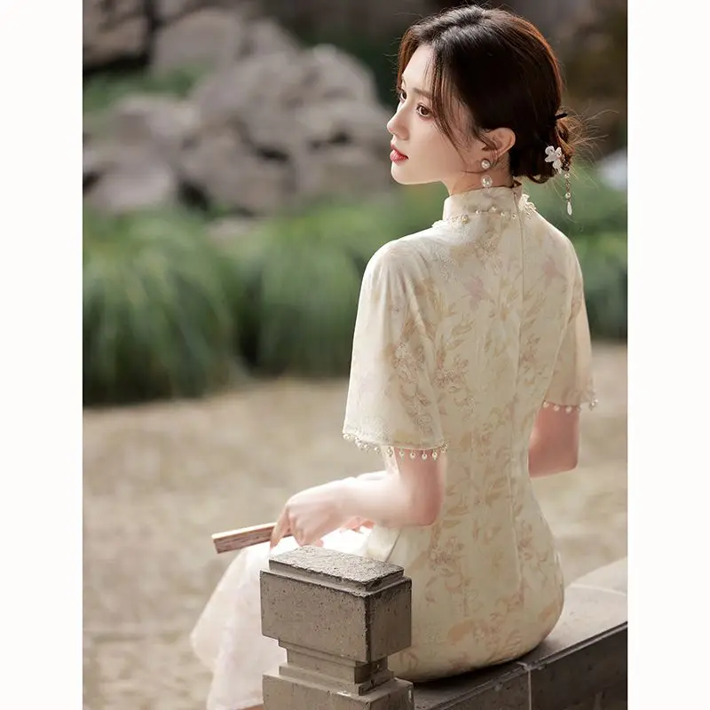 

Китайское платье Чонсам Ципао Чонсам 2023 улучшенное летнее платье для девушек от кутюр молодежное длинное Стильное элегантное платье