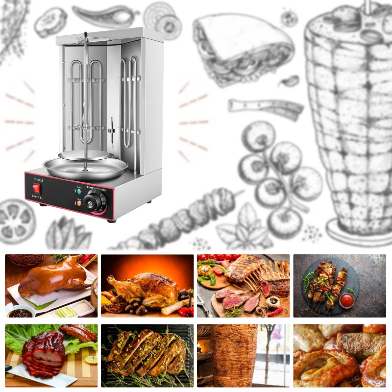 kebab machine electric vertical broiler gyro grill machine with temperature adjustment switch stainless steel 2 burners 50 300°c free global ship