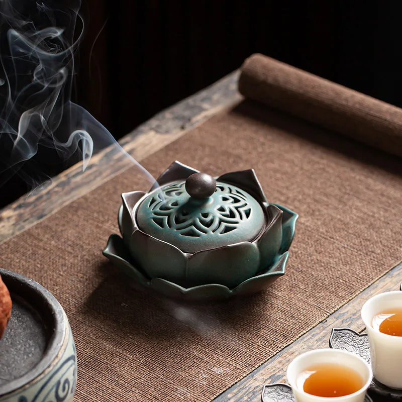 

Ceramic lotus incense burner Zen incense burner mosquito repellent stove home indoor creative retro home furnishings