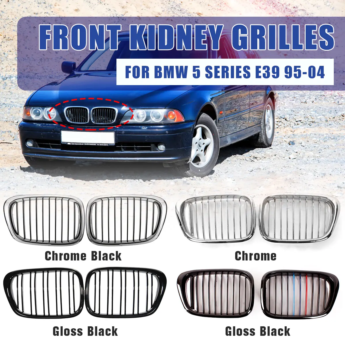 

2Pcs Car Front Gloss M-color Kidney Grille Grilles For BMW E39 5 Series 525 528 530 540 M5 1997 1998 1999 2000 2001 2002 2003