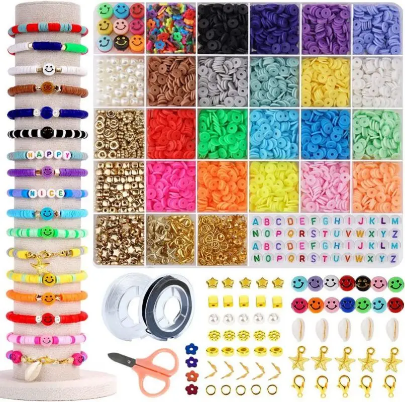 6MM Polymer Clay Flat Beads Set For Jewelry Making Accessories Kit Boho Clay Chips Beads For Bracelet Making Set Children Gifts