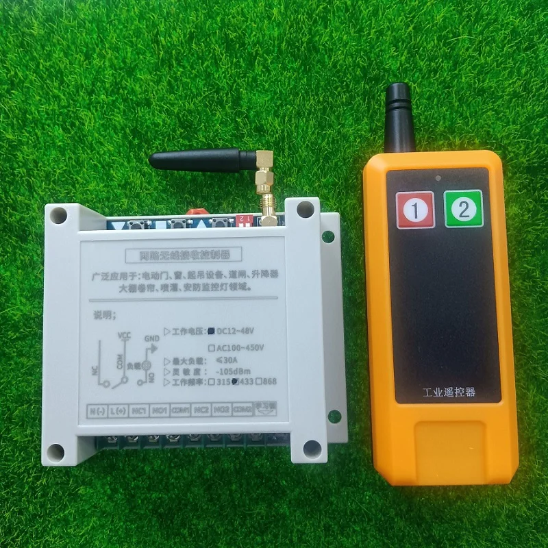 

Реле 433 МГц, 12 В, 24 В, 48 В, 30 А, 2-канальный беспроводной пульт дистанционного управления, беспроводной приемник, передатчик для аналогичного мо...