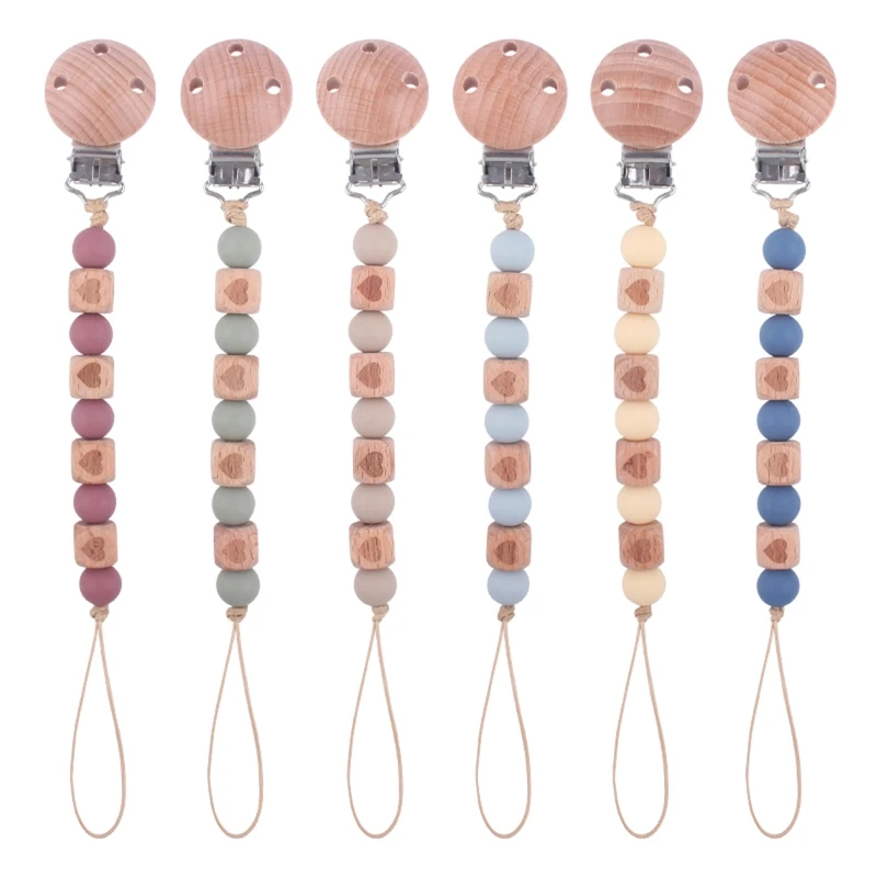 

Wood Pacifier Chain Clips Lovely Silicone Bead Clip Baby Nipple Holder Anti-lost