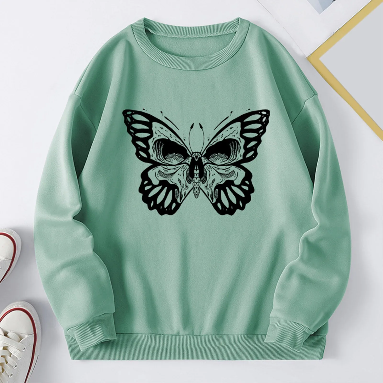 

Petite Sweat Tops Women Womens Autumn Winter Round Neck Print Fleece Loose Fit Sweater Athletic Full Zip Hoodie Women