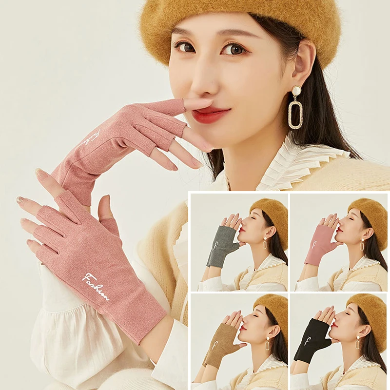 

Solid Color Cycling Driving Mittens Thin Fleece Half-Finger Gloves Soft Velvet Fingerless Gloves Outdoor Windproof Not Bloated