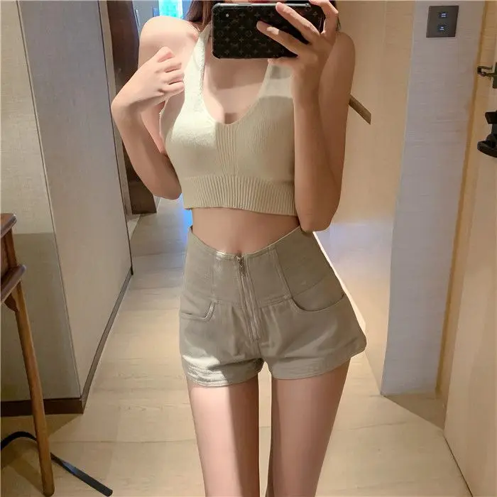 Shorts Women Fashion Leisure Retro All-match Simple Creativity Daily Students Korean Style New Pockets Summer Solid High Waist