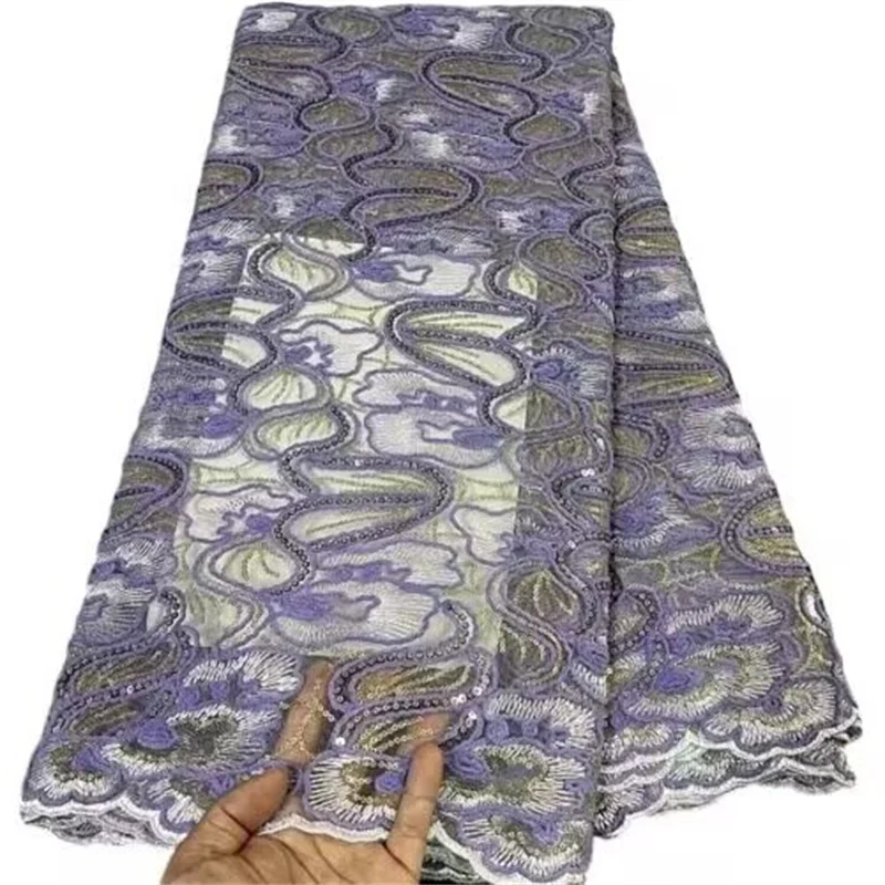 

Фиолетовая/Золотая африканская кружевная ткань, нигерийские кружевные ткани с вышивкой и блестками, 2023, Высококачественная французская Тюлевая кружевная ткань для платья