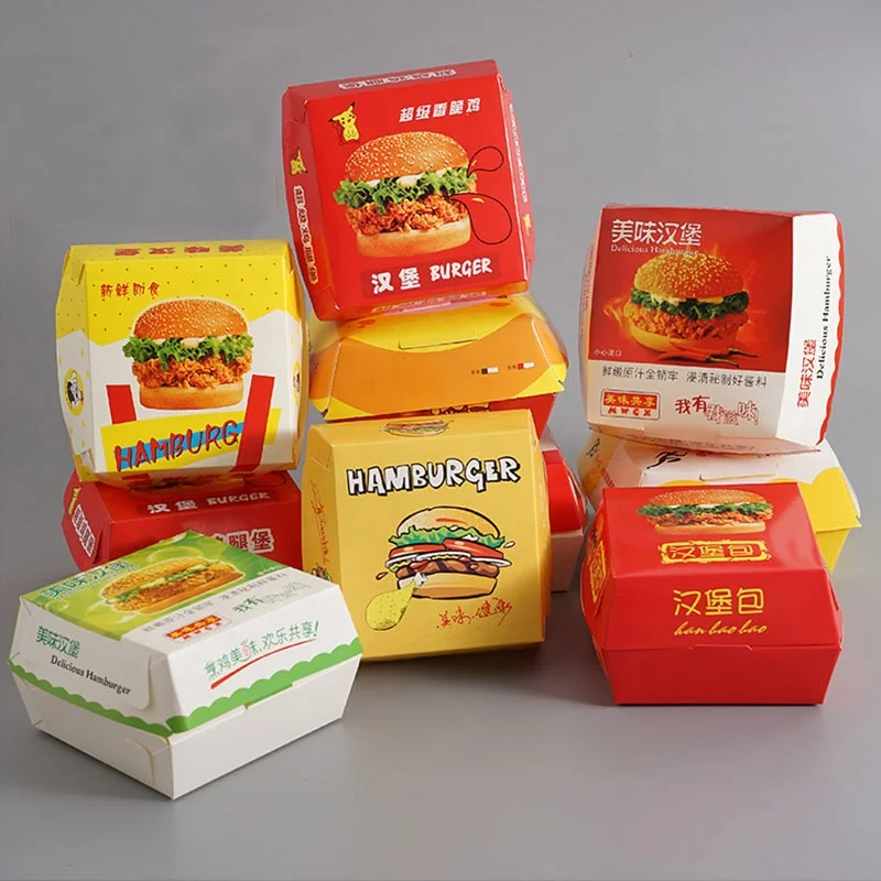 

Custom Printed Recycled Take Away Fast Food Burger Hamburger Packaging Boxes