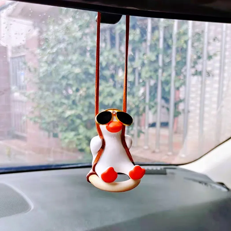 

Супер крутые качели солнцезащитные очки Утка украшение для автомобильного зеркала заднего вида аксессуары Подвеска Милая качели утка укра...