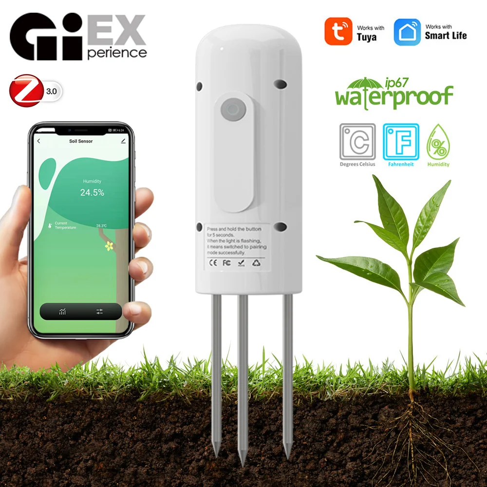 Фото Измеритель температуры и влажности ZIGBEE для растений, для использования на улице, с датчиком автоматизации сада, для орошения №1