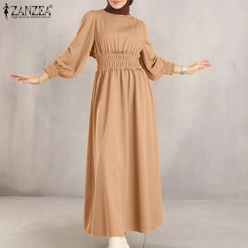 2022 однотонное праздничное платье с длинным рукавом, женское повседневное мусульманское турецкое платье Дубаи, элегантная простая мусульма...