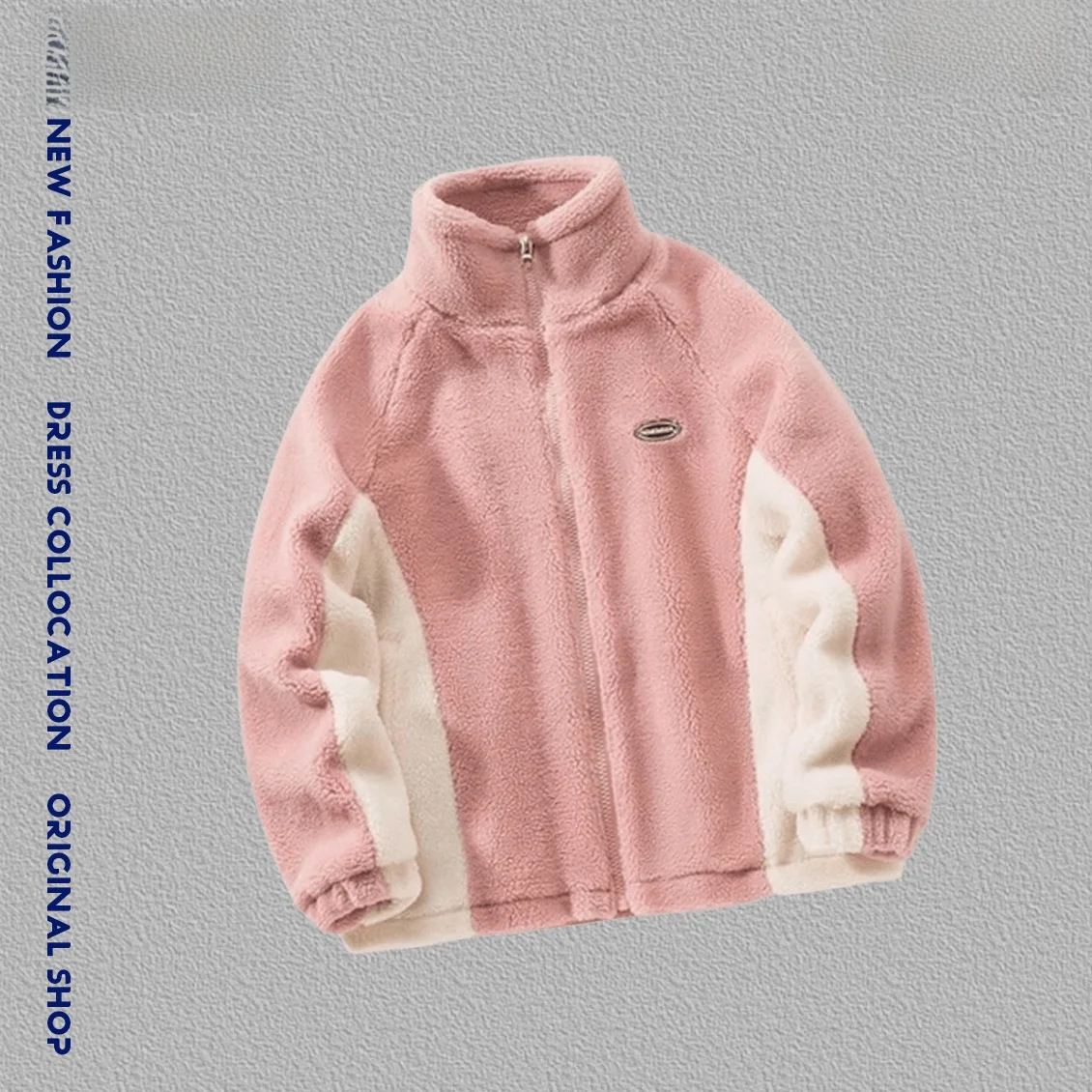 Color Matching Berber Fleece Outerwear Autumn and Winter Warm Men's Women's American vintage Outdoor Loose Patchwork Stud...